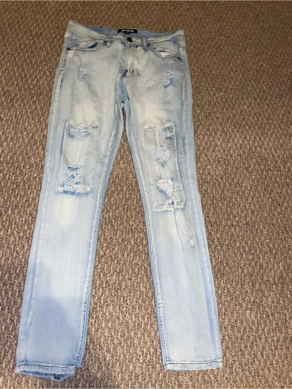 Men's Light Blue Skinny Ripped Jeans